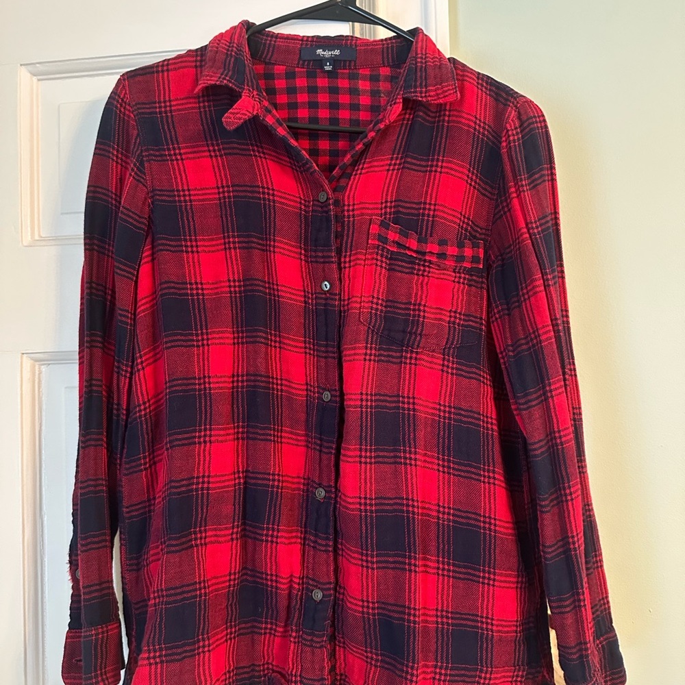 Madewell plaid shirt- lightweight flannel, navy and red